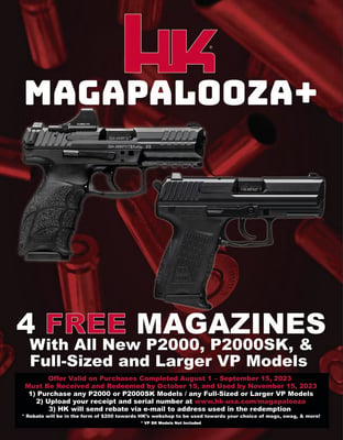 HK Magapalooza Rebate: 4 Free Magazines with all New P2000, P2000SK, & Full-Sized and larger VP Models