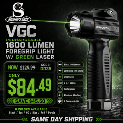VGC 3-in-1 Rechargeable Foregrip Light w/ Green Laser — Black 2000 Lumens, Other Colors 1600 Lumens — $84.49 w/ Code GD35 (Reg. $129.99, Same-Day Shipping) 
