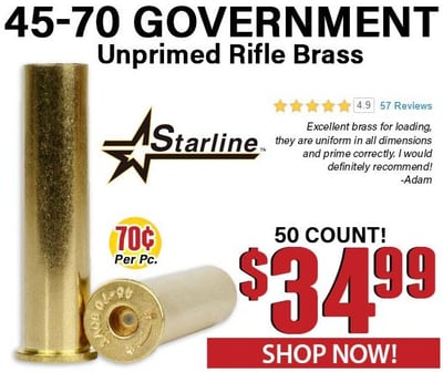 Starline 45-70 Government Unprimed Rifle Brass 50 Count - $34.99 
