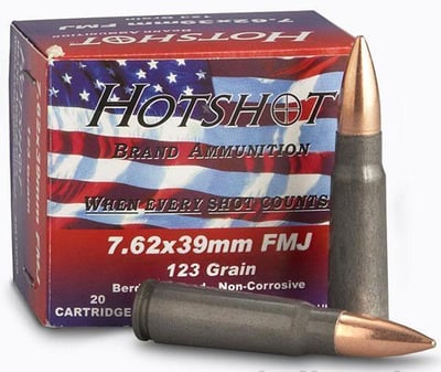 HotShot 7.62x39mm 123 Grain FMJ Ammo 500 rds. (25 boxes) - $109.24 (Buyer’s Club price shown - all club orders over $49 ship FREE)