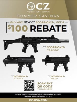 CZ Promotion: Buy Any New Scorpion 3+, Get A $100 Rebate