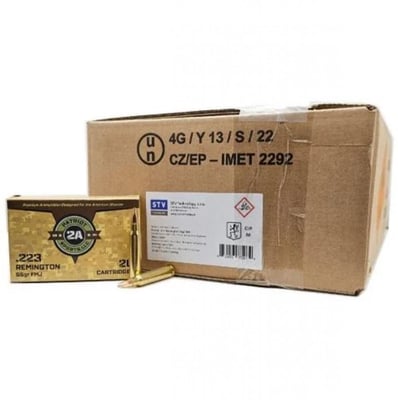 1000 Round Case, .223 Rem, Patriot Sport by STV Technology, 223 Remington, 55 Grain, Full Metal Jacket, Brass Cased ammunition - $394.95 