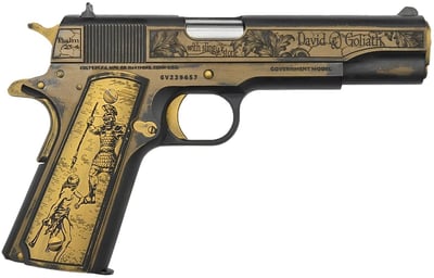 Colt Mfg, 1911 .45 ACP 5" Barrel Custom Engraved David and Goliath Battleworn Cerakote 1-200 Made Pistol - $2164.86 (Free S/H on Firearms)