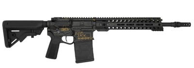 Patriot Ordnance Factory Rogue Jack Hammer " Goldberg Collbab ", 308 Win, 13.75" Barrel (P&W16"), 20+1rd, Dead Air Brake, Black/Gold, Rifle - $1850 