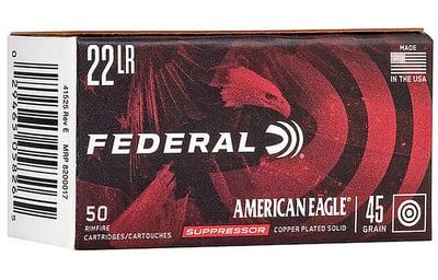 Federal American Eagle Suppressor 22LR 45 GR SP 50 Rounds - $4.29 