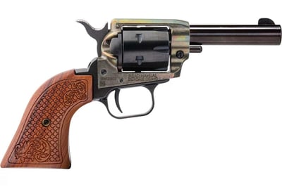Heritage Barkeep .22 LR Single Action Revolver 3.6" Barrel 6 Rounds Custom Scroll Wood Grips Simulated Case Hardened and Black Finish - $89.97