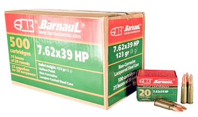 Barnaul Steel Cases 7.62X39 123 Grain JHP (Jacketed Hollow Point) 500-Round Case - $169.99