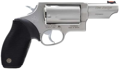 Taurus Judge 45 Colt (LC)/410 3" 5 Rd Black Ribber Grip Stainless Fiber Optic Front Sight - $430.03 