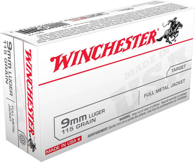 Winchester USA 9mm Luger 115 Grain FMJ 500 Round Case - $139.99 