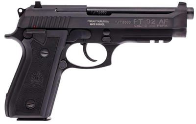Taurus 192015117 92 Standard 9mm Luger 5" 17+1 Blued Black Polymer Grip Fixed Sights Picatinny Rail - $400.52 