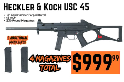  Heckler Koch 81000092 USC Universal Self-Loading Carbine Semi-Auto Rifle .45ACP (2) 10-Rd Mags- $999.99 