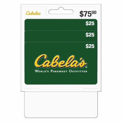 $75 Cabela's Gift Card (3 x $25 pack) For $59.99 + FREE Shipping