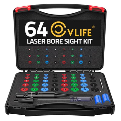 40% off CVLIFE Bore Sight Laser Kit with 64 Adapters fit 0.17 to 12GA Calibers, Professional Green/Red Laser Boresighter for All Gun, Multiple Caliber Bore Laser Sighting for Rifle Pistol Handgun w/code DQSZG84M - $19.19 + FREE Shipping
