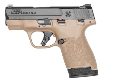 Smith and Wesson M&P Shield Plus Flat Dark Earth 9mm 3.1" Barrel 13-Rounds Manual Safety - $349.99 ($19.99 S/H on Firearms / $15.99 Flat Rate S/H on ammo)