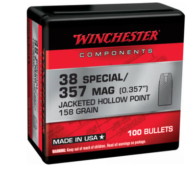 Winchester Ammo Centerfire Handgun Reloading 357 Mag .357 158 gr Jacketed Hollow Point (JHP) 100 Per Box (Not loaded rounds) - $17.11