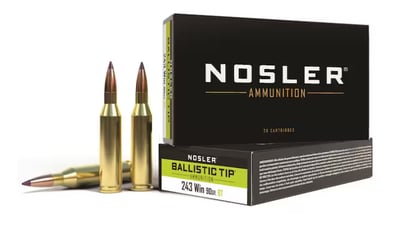 Nosler BT 243 Winchester Ammo 90 Grain Nosler Ballistic Tip Polymer Tip Box of 20 - $34.39 (Free Shipping on $100+ Orders)