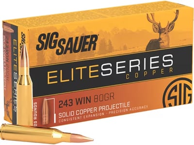 Sig Sauer Elite Hunting Copper 243 Winchester Ammo 80 Grain Solid Hollow Point Lead Free Box of 20 - $25.72 (Free Shipping on $100+ Orders)