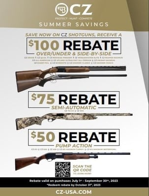CZ Promotion: Up to $100 when you purchase an eligible new CZ shotgun 