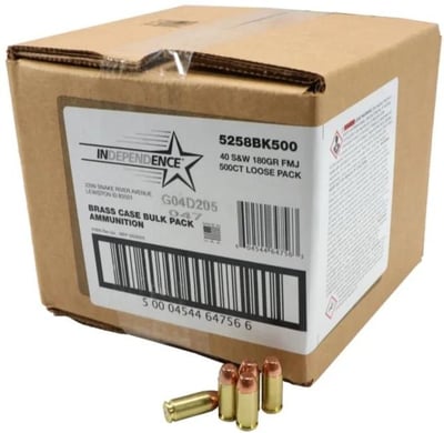 Independence Ammunition .40 S&W 180gr FMJ 500 Rounds - $179.99