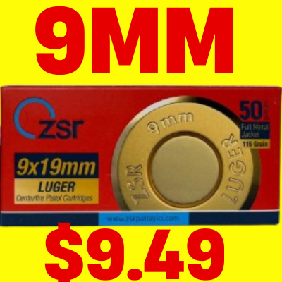 ZSR 9x19 Luger FMJ 115GR 50 Rounds - $9.49
