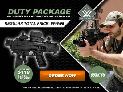 Duty Package Fab Defense KPOS Scout & Vortex Optics SPARC AR (2 MOA Red Dot) for Glock 17, 19, 22, 23, 25, 31, 32 - $199.99 (Free S/H over $50)