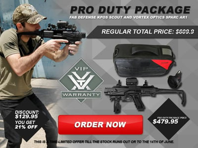 PRO Duty Package Fab Defense KPOS Scout PRO Kit & Vortex Optics SPARC AR (2MOA Red Dot) for Glock 17, 19, 22, 23, - $479.95