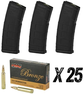 Magpul PMAG GEN 2 MOE AR-15 .223/5.56 30 Round Magazine (3 Pack) & 500 Rounds of PMC Bronze .223 Remington FMJ 55gr Ammo - $249.99