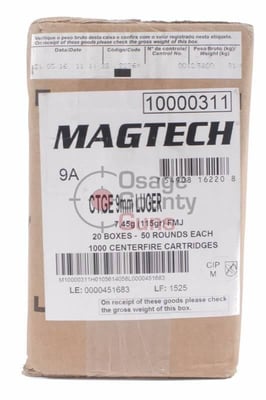 MagTech 9mm Ammo - 115gr FMJ Brass - 1000 Round Case - $279.99 - FREE Shipping