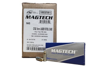 Magtech Steel Case 9mm, 115gr FMJ, Ammunition, 1000 Rounds- $199.99