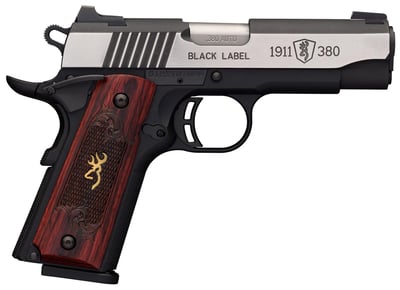 BROWNING 1911-380 Black Label 380 ACP 3.6" 8rd Pistol w/ Night Sights - Two-Tone / Wood Grips - $699.99