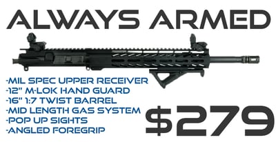 Always Armed 16" 5.56 Nato Mid Length Upper Receiver with Sights and Angled Foregrip - $279