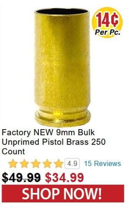 Factory NEW 9mm Bulk Unprimed Pistol Brass 250 Count - $34.99 