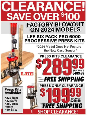 Clereance on Lee Six Pack Pro 6000 Progressive Press Kits @ Midsouth Shooters Supply