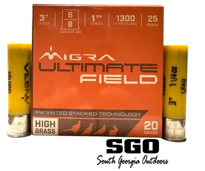 Migra Ultimate Field 20 Gauge 3'' #6/8 Stacked Lead Shot 250 Rounds CASE - CYBER BLOWOUT DEAL - $129.99