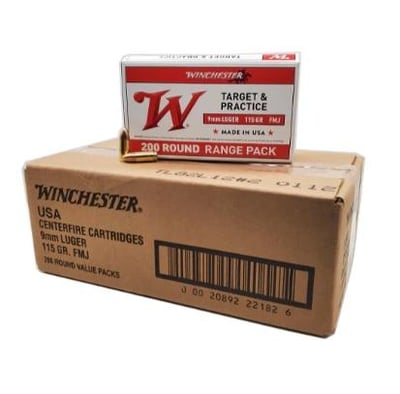 Winchester 9mm 115 Grain FMJ 1,000 rd. Case - $255 + FREE Shipping 