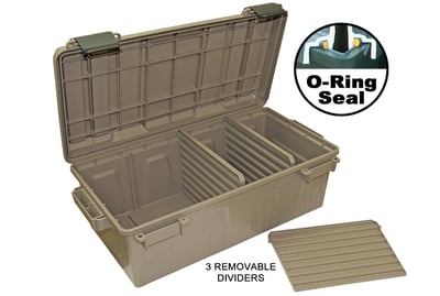 MTM Multi Caliber Ammo Storage, 3 Dividers, O-Ring Seal, Snap Latch, Dark Earth - $7.89 