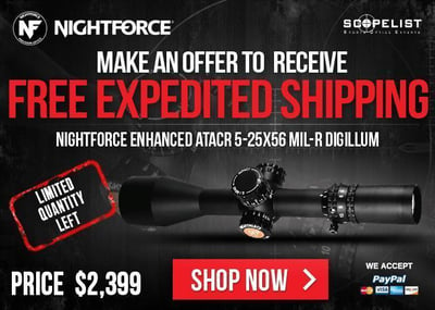Nightforce ATACR 5-25 56 SFP Enhanced Riflescope - Zerostop DigIllum Mil-R C554 Shipped at $2,399 (Free Expedited Shipping!)
