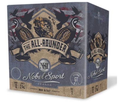 Nobel Sport All-Rounder 12 Gauge 2-3/4in #8 1oz Upland Shotshells 25 Rounds - $8.49  (Free S/H over $75 or Free store pickup)
