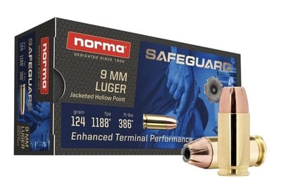 Norma Safeguard 9mm 124 Grain JHP Box of 50 - $26.09 ($21.09 after MIR) + Free S/H over $100