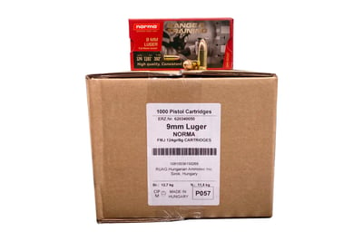 Norma Range & Training 9mm 124 Grain FMJ 1000 Round Case - $269.99 (Free S/H over $175)