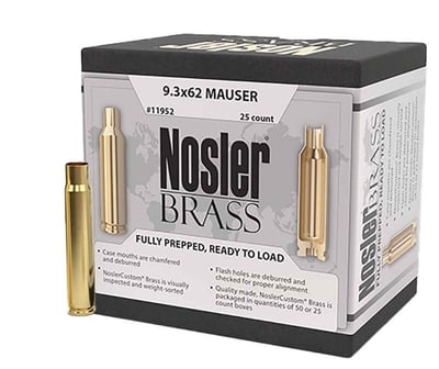 Backorder - Nosler Custom 9.3x62mm Mauser Reloading Brass Box of 25 - $36.99 (Free Shipping on $100+ Orders)