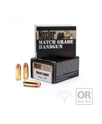 Nosler Match Grade 9mm Luger 124 Grain JHP Handgun Ammunition (OVER-RUN) - 20ct - $7