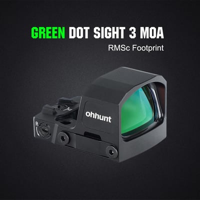 ohhunt RD U3 Green Dot Sight Side Battery Compartment 1x24mm Large Window 3 MOA Reflex Sight fits RMSc Footprint&Picatinny Mount - $107.99 + FREE Shipping