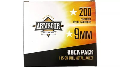 Armscor Precision Inc 9mm Luger 115 Grain Full Metal Jacket Brass Cased Pistol Ammunition, 200 Rounds, 50044-200RD - $59.99