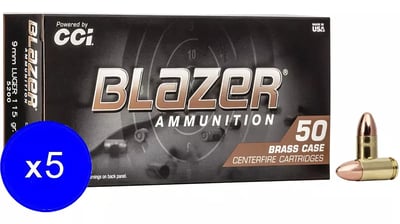 CCI Ammunition Blazer, 9mm Luger, 115 Grain, FMJ, Brass Case 250 Rounds - $74.95
