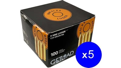 GetLoad 9mm Luger 124 grain Total Metal Jacket Brass Cased Centerfire Pistol Ammo, 500 Rounds - $126.95 shipped