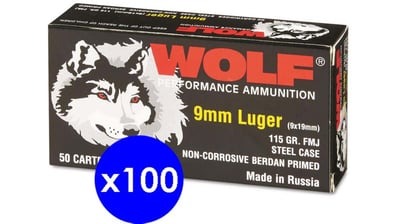 Wolf Ammo, 9mm Luger 115 grain Full Metal Jacket Steel Centerfire Pistol Ammo, 5000 Rounds - $1499.99 (Free S/H over $49 + Get 2% back from your order in OP Bucks)