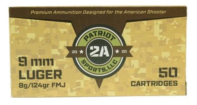 Patriot Sports Brass Case Handgun Ammunition 9mm 124gr FMJ 1148 fps 1000 Rounds - $239.99