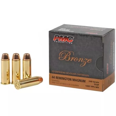 PMC Bronze .44 Magnum Handgun Ammo 240gr TCSP Truncated Cone Soft Point 500rd Case - $379.99 (S/H $19.99 Firearms, $9.99 Accessories)