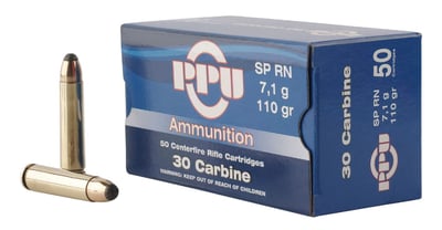 PPU Rifle Ammunition .30 Carbine 110 gr SP, Brass, 50 Rounds - $29.99 (Free S/H on Firearms)